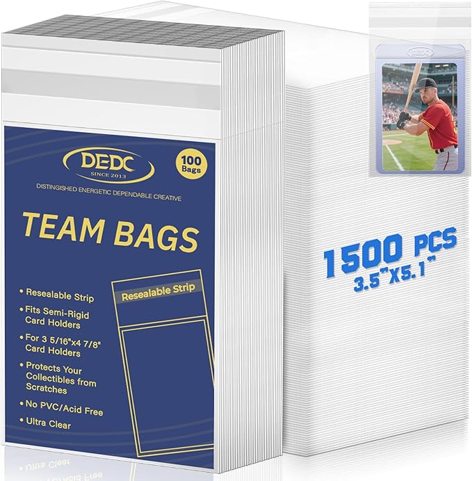 DEDC 1500Pcs Team Bags for Semi Rigid Card Holder, Resealable Card Bags for Trading Cards Fits Semi Rigid Sleeves