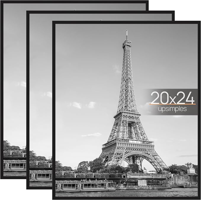 upsimples 20x24 Poster Frame, Easy Slide-In Assembly, Black, 3 Pack | Gallery Wall 20 x 24 Picture Frames Set for Family, Wedding, Christmas, Easy to Change Photos