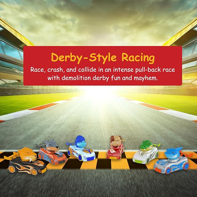 Knuckle Headz Pop-Up Racer Car Toy, Friction-Powered Pull Back Race Car, Head Popping Fun Gift for Kids, Boys, Girls, Ages 3+, Bulldog