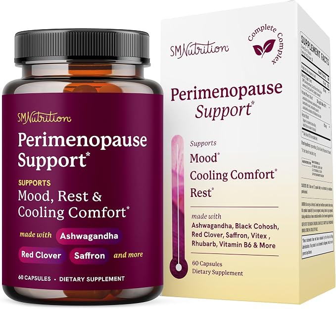 Perimenopause Support for Women Supplement, Hormone Balance, Mood & Sleep | Cycle Regularity & Cooling Support, Black Cohosh Vitex & Saffron, Peri Menopause Supplements for Women, Non-GMO, 60 Capsules