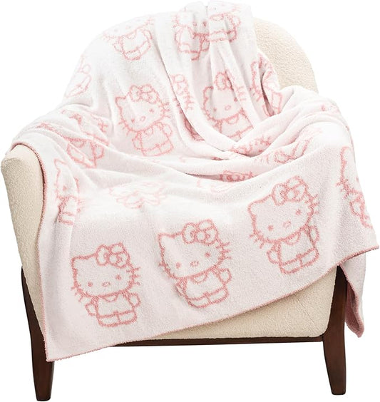 Jay Franco Sanrio Hello Kitty Feather Knit Fluffy Throw Blanket – Reversible Cozy Fuzzy Blanket 50 x 60 Inches, Soft Lightweight Kawaii Pink Bedding for Girls and Kids