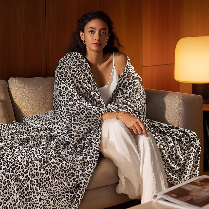 BEDELITE Fleece Blanket Soft Plush Twin Size Blanket White Leopard 60"x80" | Ultra Soft Fleece, Plush Microfiber, Lightweight Warmth, All Season Comfort, Leopard Decor, Machine Washable, Couch Sofa Bed