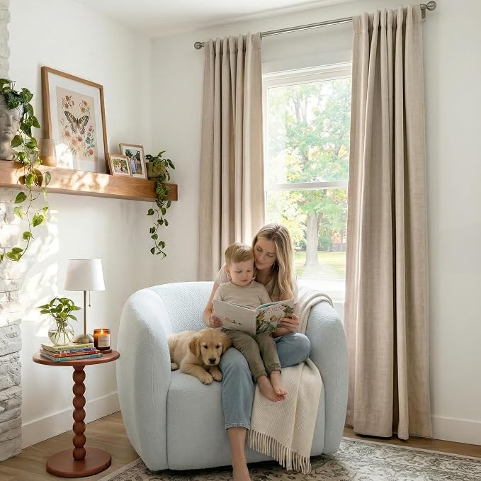 100% Blackout Shield Linen Blackout Curtains for Bedroom 84 Inches Long, Back Tab/Rod Pocket Living Room Drapes, Thermal Insulated Blackout Curtains 2 Panels Set, 50" W x 84" L, NaturalFlax