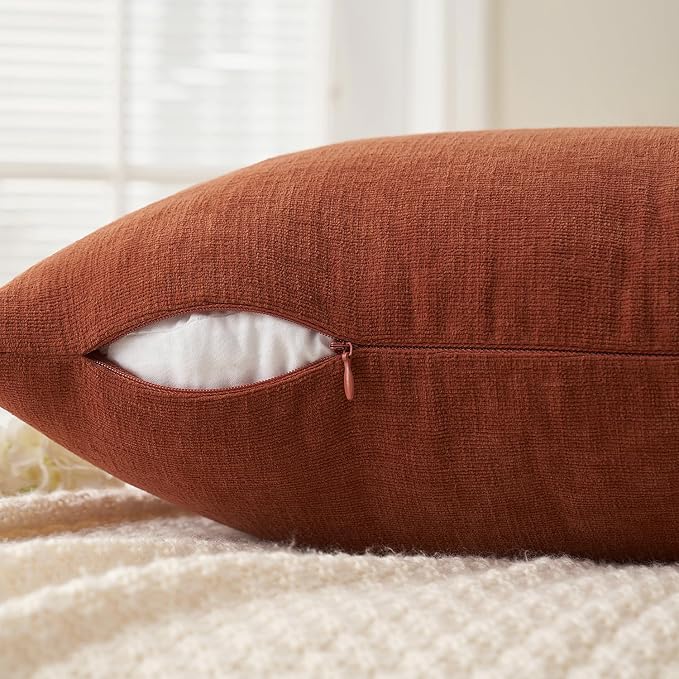 MIULEE Fall Rust Chenille Couch Throw Pillow Covers, 16x16 | Set of 2, Soft Farmhouse Modern Home Decor, Decorative Pillowcases for Sofa Living Room Bed