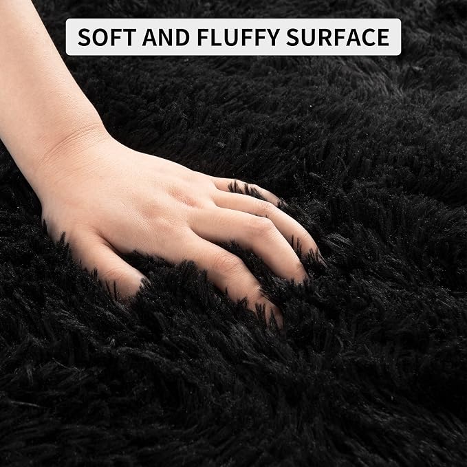 Tepook Area Rugs 7x10 for Living Room, Super Soft Fluffy Rugs for Bedroom, Modern Shaggy Rug Fuzzy Carpets for Kids, Plush Indoor Nursery Home Decor Rug with Non-Slip Bottom, Black
