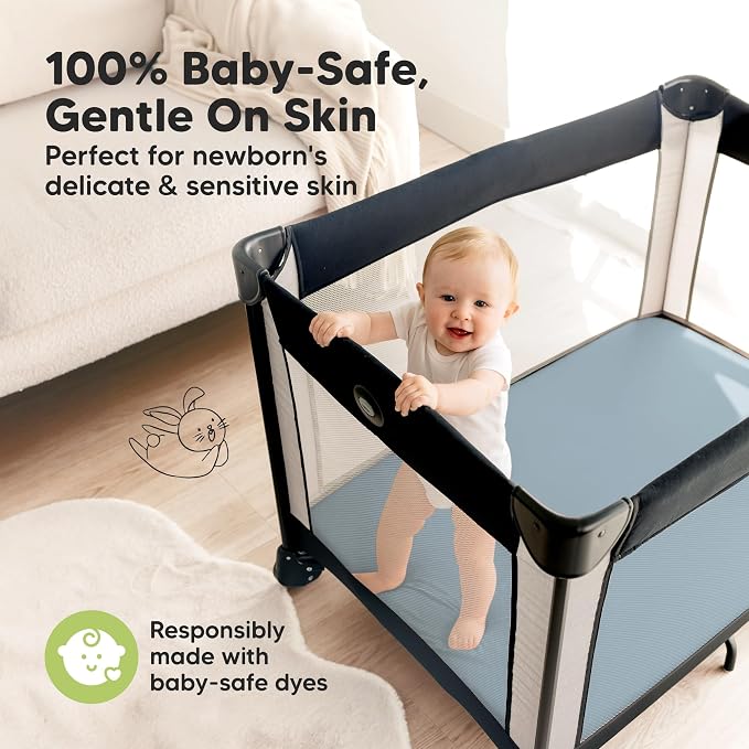 Pack and Play Sheets Fitted - 2-Pack Mini Crib Sheets for Pack N Play Mattress 38x26, Soft & Cozy, Neutral Toddler Playard Bedding, Snug Fitted Mini Baby Crib Mattress Cover Boy, Girl (Steel)