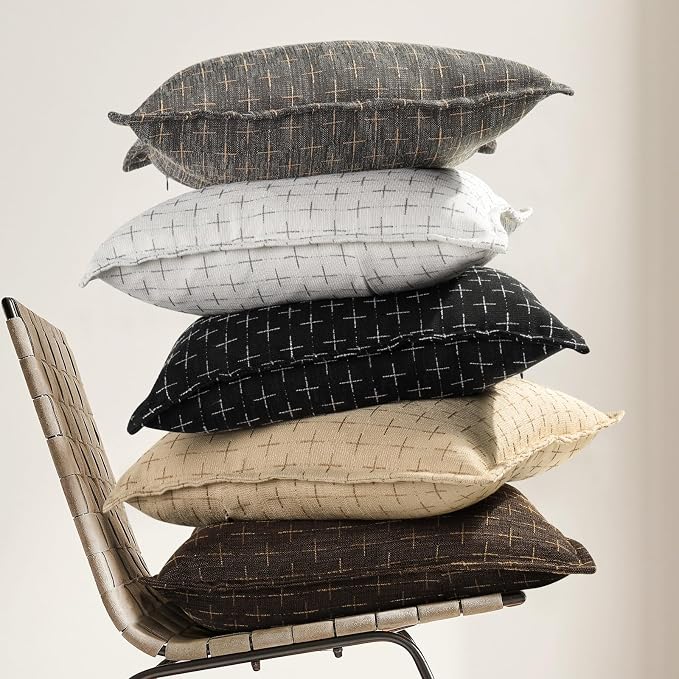 Pillow Covers 22x22 Set of 2 Soft Polyester Textured Pillow Covers with Stylish Flange Edge Cozy Farmhouse Throw Pillows for Couch Bed Sofa Living Room