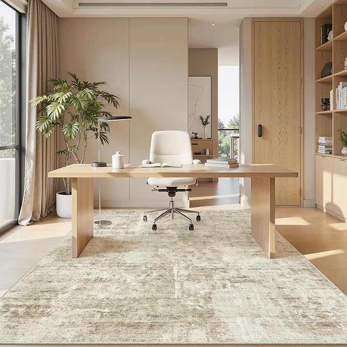 Soalmost Abstract Rug 5x8 Washable Area Rugs for Living Room, Beige/Gray | Vintage Non-Slip Indoor Accent for Bedroom Dining, Foldable Stain Resistant Floor Carpet Mat Under Table Home Office Decor