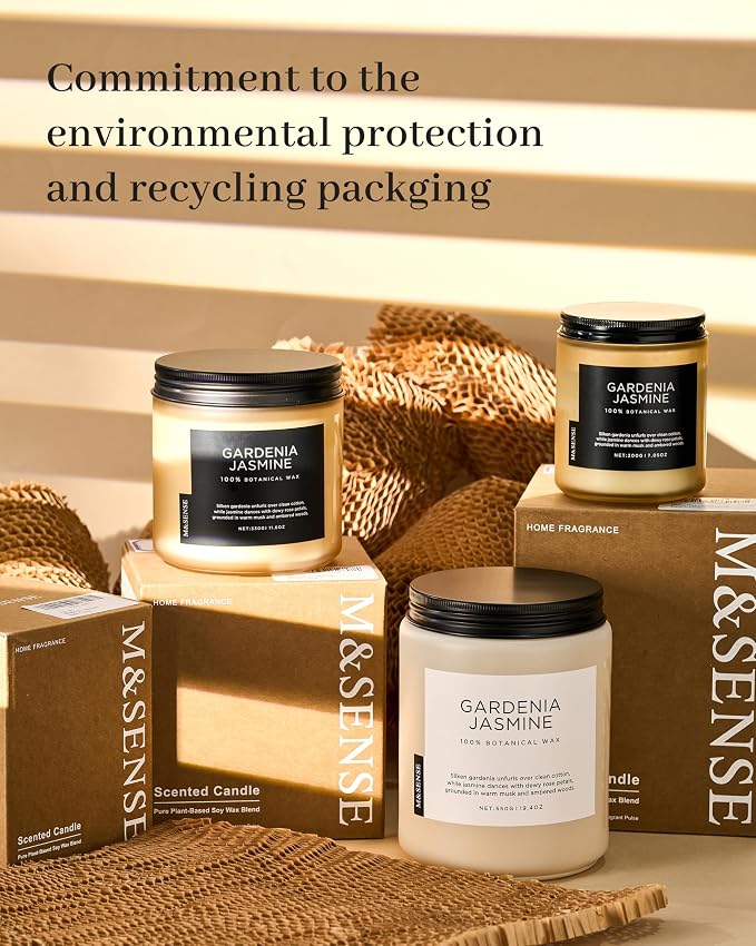 M&SENSE Gardenia Jasmine Scented Candles for Home - 11.6oz Natural Soy Wax, 70-Hour Clean Non Toxic Slow Burn, Floral Scent Aromatherapy Candle for Spa Stress Relief & Housewarming Gifts
