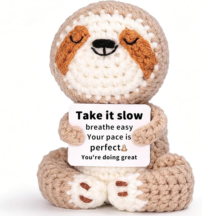 OkiyiD Meditation Gifts for Women Girls- Mini Sloth Yoga Crochet Emotional Support Relaxation Gifts for Women,Mindfulness Calm Your Mind for Stress & Anxiety Relief Wellness Gift for Women Friends