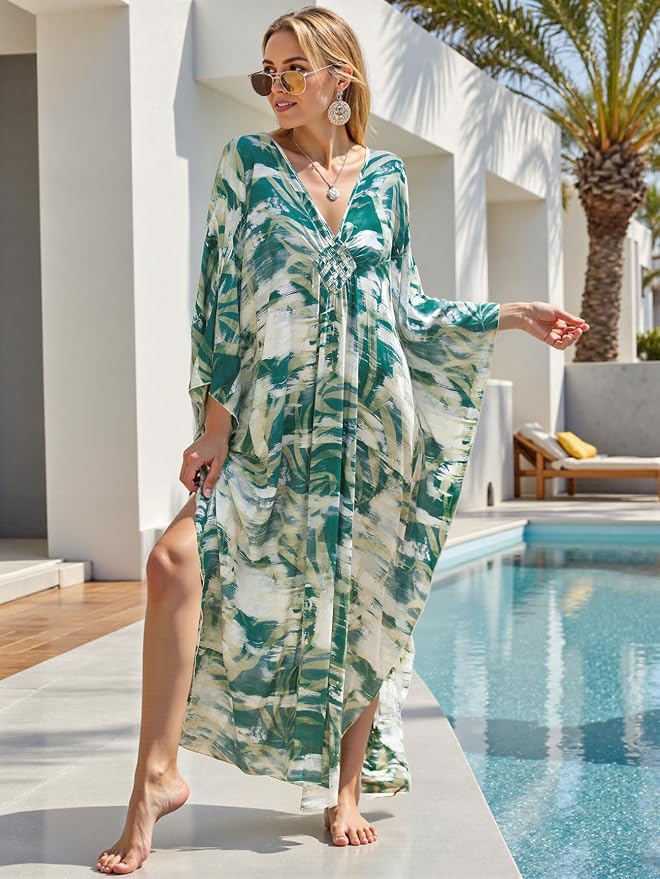 Mumu Dresses for Women Plus Size, Bohemian Kaftan Beach Cover Up Long Maxi Nightgown Soft Loungewear
