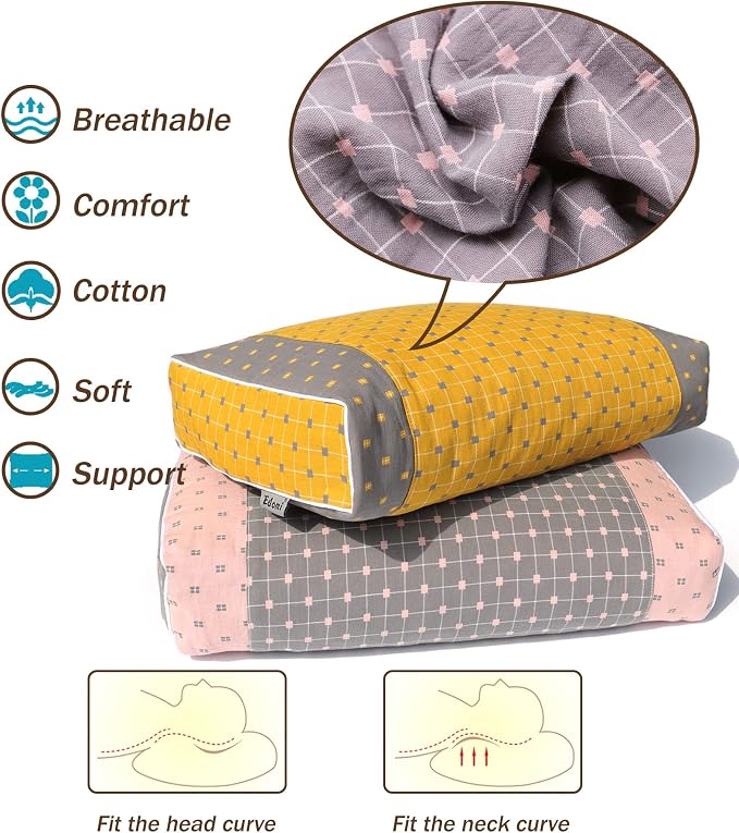 Upgraded Buckwheat Neck Pillows, Buckwheat Hull Pillow for Pain Relief, Pillow Cube for Sleeping with Zipper Washable Cotton Cover, Neck Support Meditation Cushion (18x10 Inch, Grey&Pink)