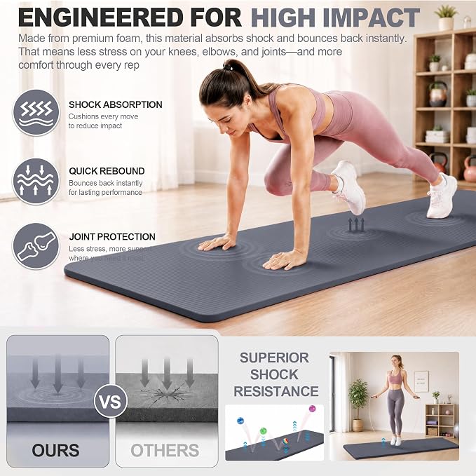 HULKFIT High Density Non Slip Yoga Mat, Extra Thick Exercise Mat with Carrying Strap, for Pilates, Fitness, Home Gym & Floor Workouts - Multiple Thickness & Multiple Color