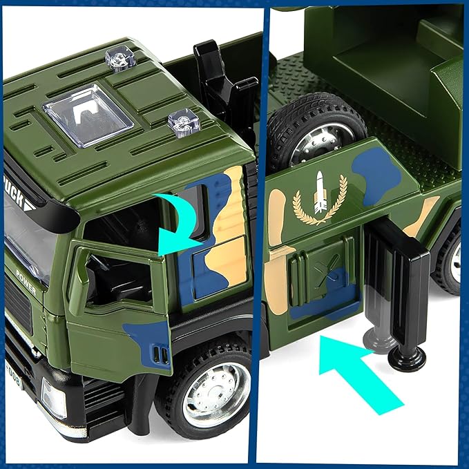Army Truck Toy, Military Vehicle Toy with 9 Missile Launcher Alloy Cab, Die-cast Army Toy with Lights & Sounds, Birthday Party Gift for 3 4 5 6 Years Old Boys and Girls