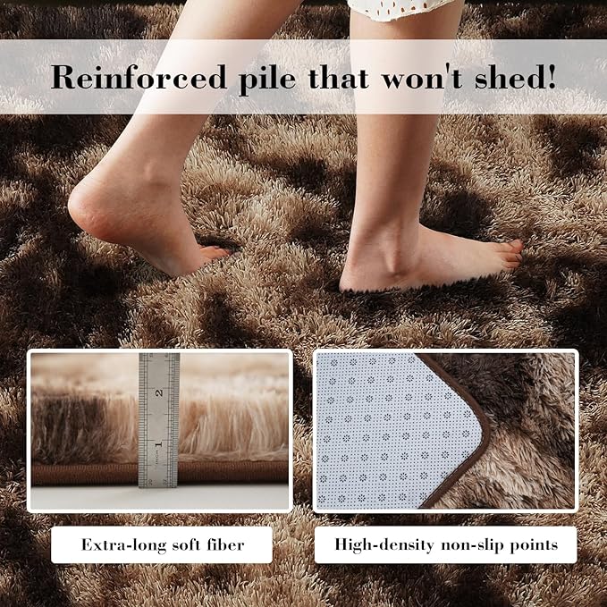 Fluffy Rug Shag Area Rug, Mottling Brown 3x5 Area Rugs for Bedroom, Small Bedside Rug, Soft Fluffy Shag Entryway Throw Rugs for Living Room Bedroom Room Home Decor