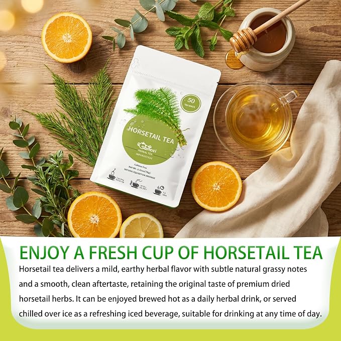 Samcci - Horsetail Tea Bags - 1.5g x 50 Count - Natural Dried Horsetail Herb - Cola De Caballo Hierba - Non-GMO & Caffeine-Free - Plant-Based Corn Fiber Mesh Bags - Supports Hair & Nail Health