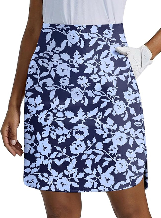 PINSPARK 18" Skorts for Woman Above Knee Length Golf Skirts 3 Pockets | High Waist, Built in Shorts, UV Protection, 4-Way Stretch, Soft, Dolphin Hem, Athletic, Tennis, Pickleabll, Casual