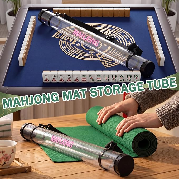 Gemscream 2 Pcs 37 Inch Mahjong Mat Storage Tube Plastic Waterproof Mahjong Mat Holder with Strap and Printed Outdoor Travel Storage Tube for Board Games Yoga Mats Tripod, Mats Not Include (Clear)