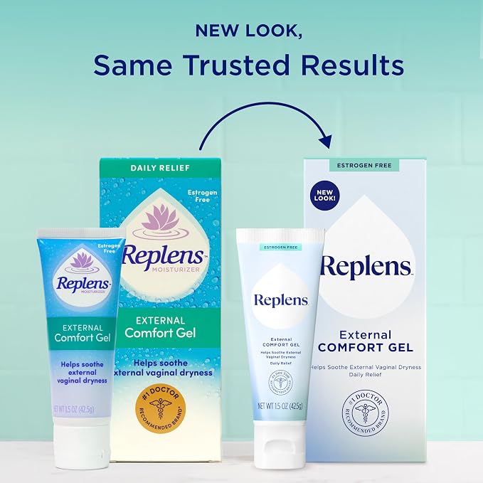 Replens External Comfort Gel to Soothe Vaginal Dryness, 1.5 Oz | Daily Comfort Gel, Relieves Dryness and Discomfort, Hormone-Free, Fragrance Free, Estrogen Free