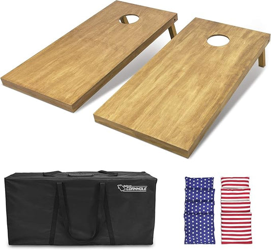 GoSports 4 ft x 2 ft Regulation Size Wooden Cornhole Boards Set with Light Brown Finish - Includes Carrying Case (Choose Your Colors)