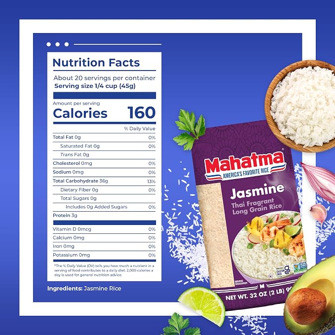 Mahatma Jasmine,2lb Bag of Rice,Thai,Indian,or Cambodian Fragrant Flavored Rice,Stovetop or Microwave (Pack of 2)