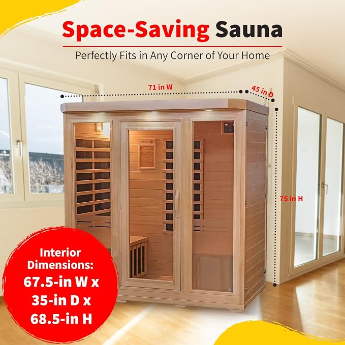 Heat Wave Sonoma 4 Person Infrared Sauna for Home - Thick Hemlock Interior with Chromotherapy Light & 9 Carbon Infrared Heaters for Energy-Efficient, Low EMF Infrared Sauna Relaxation