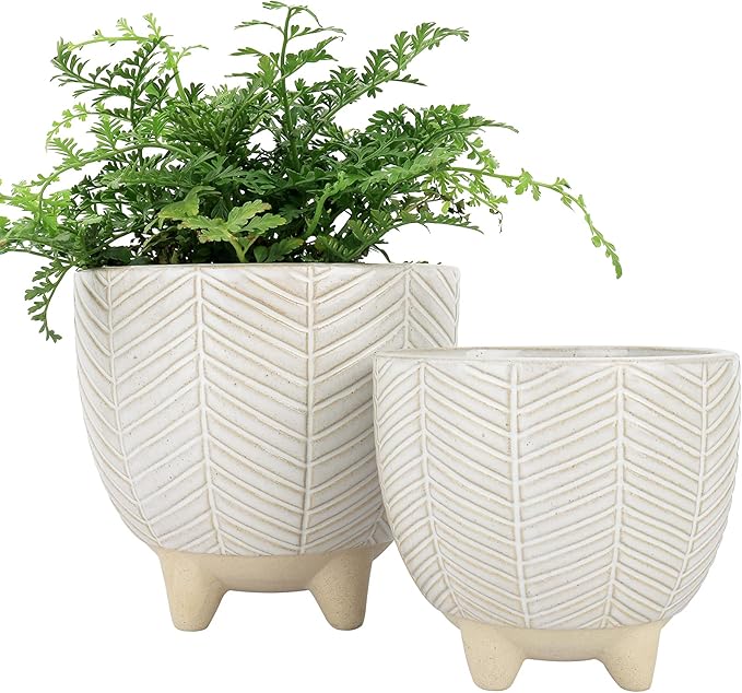 LA JOLIE MUSE Ceramic Plant Pots, Flower Pots for Indoor Plants, Set of 2 | 6.7+5.1 Inch Boho Decorative Footed Planter Pot with Drainage Hole for Indoor Plants, Living Room, Bedroom, Home Decor