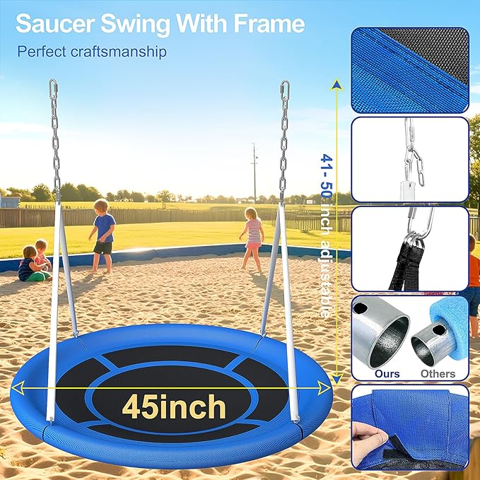 JYGOPLA Heavy Duty 500lbs Saucer Swing Set - Outdoor Metal Frame Playground Equipment for Backyard, Includes 45'' Tree Swing & Adjustable Steel Stand - Kids/Toddlers Age 3-12
