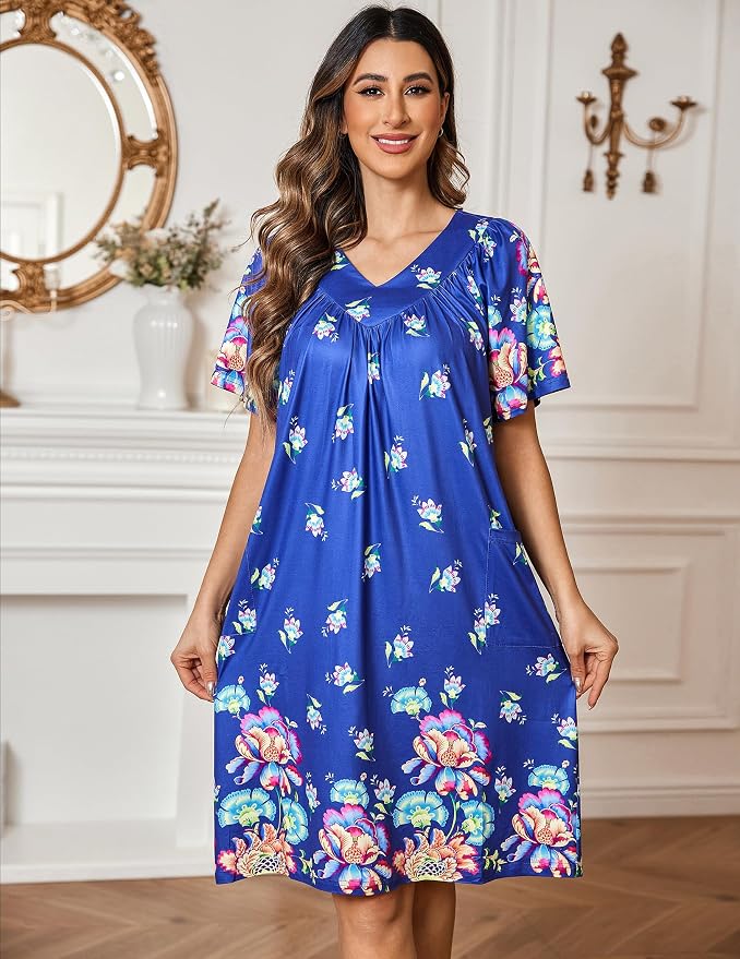 Ekouaer Womens House Dress Floral Print Moo Moos Nightgowns Moomoo Dresses Mumus with Pockets