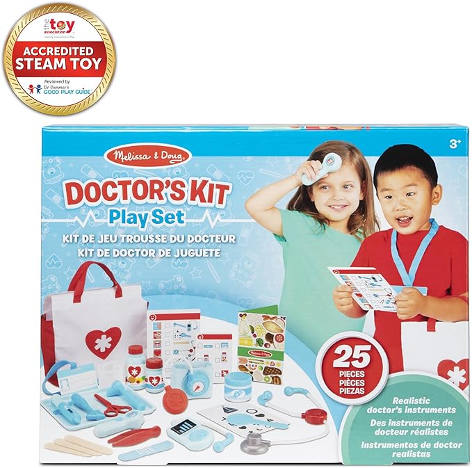 Melissa & Doug Get Well Doctor’s Kit Pretend Play Set – 25 Toy Pieces for Preschool Girls, Boys Doctor Role Play Set, Doctor Kit for Toddlers and Kids Ages 3+