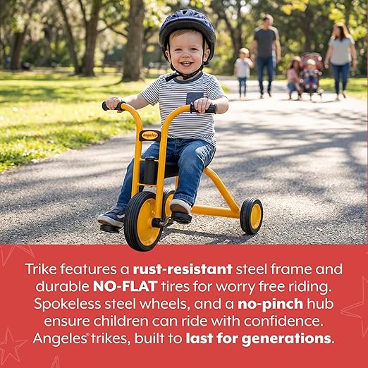 MYRIDER Toddler Trike, Kids Tricycle for Preschool, Daycare, Playground Kids Tricycles, Rubber Tires, Yellow/Black, 9" Mini