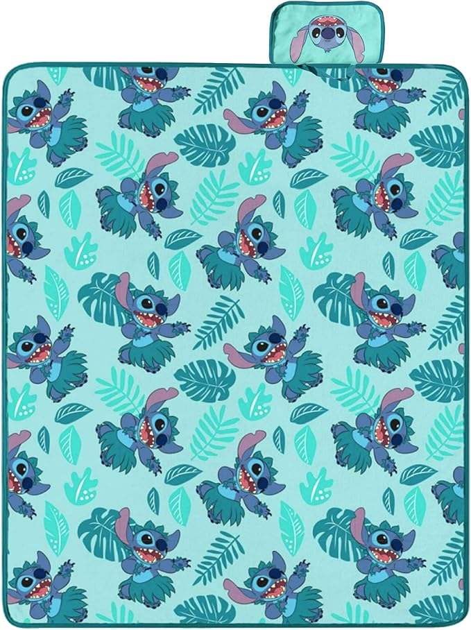 Disney Stitch Blanket Hula Dance Tropic Leafs Outdoor Picnic Throw 50" X 60"