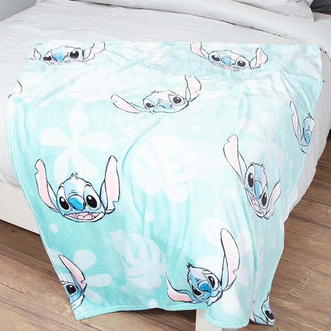Jay Franco Disney Lilo & Stitch Throw Blanket with Gift Box - Kids Super Soft Special Edition Floral Fleece Bedding - Plush Throw Measures 46 x 60 Inches