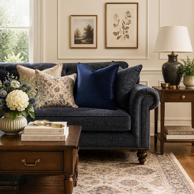 GIGIZAZA Navy Velvet Pillow Covers 20x20 Decorative Pillows Pack of 2 | Blue Throw Pillows for Couch Sofa,280gsm Soft Textured Fabric,Modern Square Pillowcases,Luxury Cushion Covers