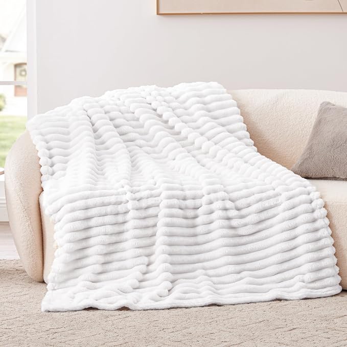 EXQ Home Gentle Soft Fleece Throw Blanket – Cozy Lightweight Blanket for Couch Bed – All-Season Warm Fuzzy Flannel Blanket for Women Mom Her – Gifts for Birthday(50"x60",White)