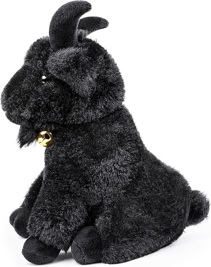 Screaming Sitting Black Goat with Bell Plush Animal Toy 10in, Realistic Screaming Goat Plush Toy, Cute and Funny Black Goat Animal Plushies Model Gift Collection for Kids