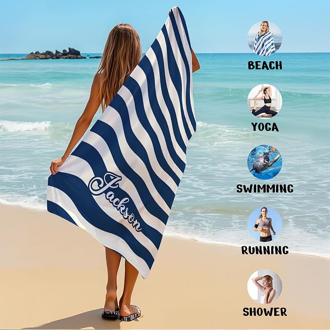 JML Custom Beach Towel with Name, Personalized Microfiber Beach Towel with Name, Large, Soft, Quick Dry & Absorbent for Swim, Pool,Adult,Summer Holiday,Vacation,Travel,Gift for Anniversary, Birthday