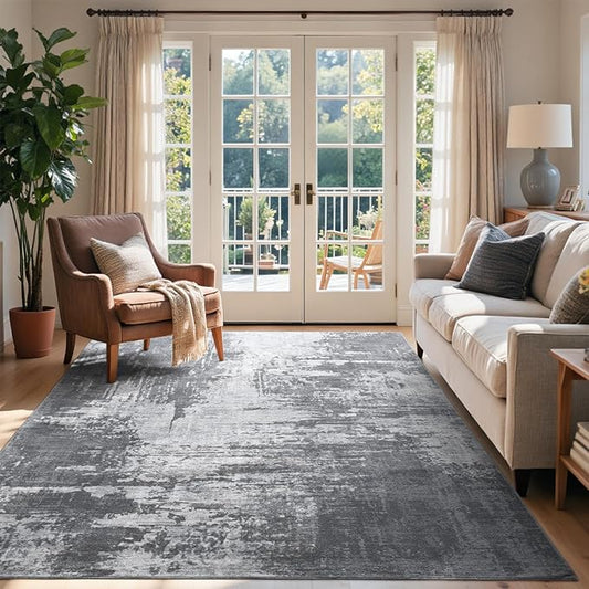 5x7 Ft Area Rugs for Living Room, Soft Non-Slip Washable Rugs Modern Abstract Pattern Carpet for Bedroom Indoor Floor Nursery Home Decor (Grey)