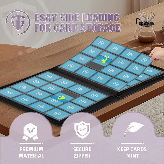 16 Pockets Trading Card Zipper Binder for 1000+ Cards| Secure Side Loading Pockets | Trading Card Album Folder | Compatible with YuGiOh, MTG,Sports Cards (Purple 16)