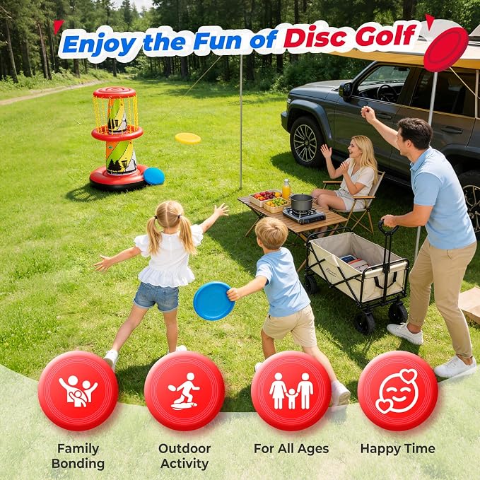 EKEPE Inflatable Disc Golf Basket - Inflatable Throwing Game for Kids and Adults, Portable Disc Golf Target Set with 6pcs Disc Golf Disc and Carry Bag for Backyard, Indoor or Outdoor