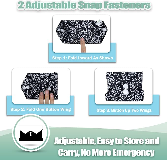 Wegreeco Reusable Menstrual Pads - Soft Cloth Sanitary Pads | Panty Liners - 6 Pack with 1 Cloth Wet Bag (Black, Grey Lace, X-Large)