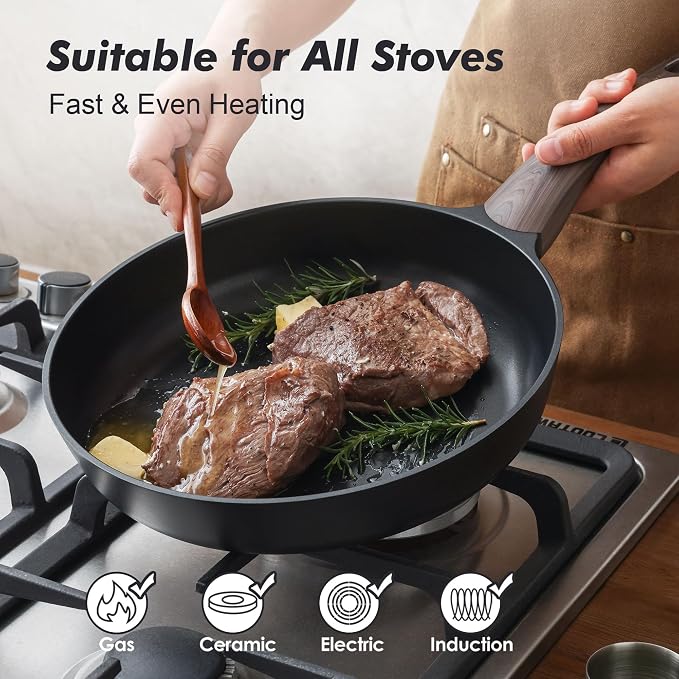 SENSARTE 11Inch Nonstick Frying Pan Skillet, PFOA/PFOS Free, Black | Non Stick Egg Pan Omelette Pans, Healthy Kitchen Cooking Chef's Pan, Induction Compatible, Stay-cool Handle