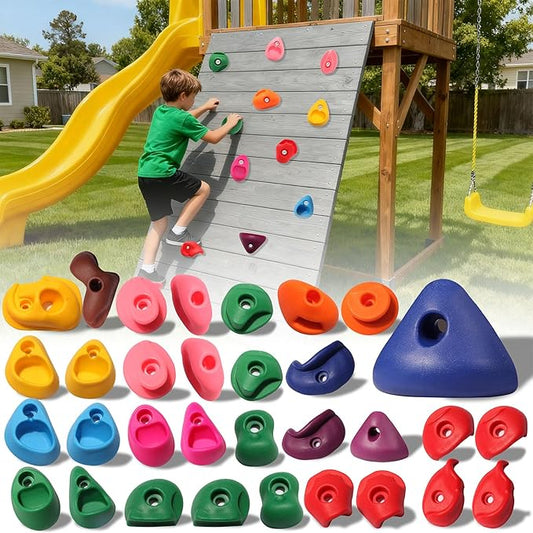 32 PCS Rock Climbing Holds for Kids,Rock Climbing Wall Grips Climbing Rocks Wall Kit for Indoor and Outdoor Playground Play Set with Hardware （Style A）
