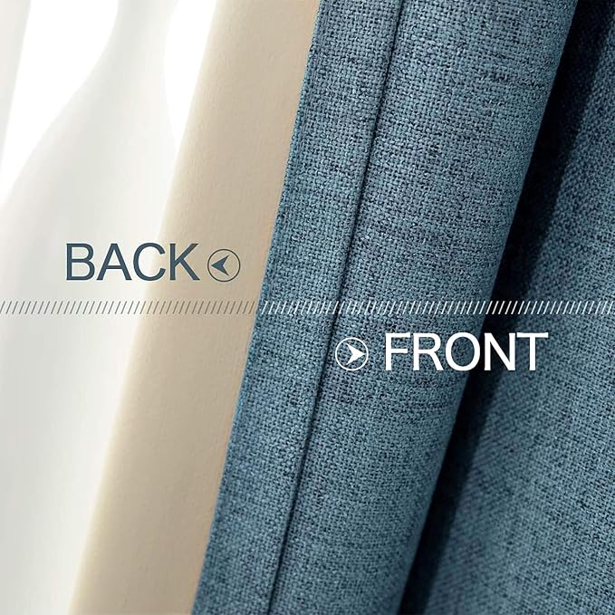 MIULEE Linen Texture Curtains for Bedroom Solid 100% Blackout Thermal Insulated Dusty Blue Curtains Grommet Room Darkening Drapes Luxury Decor for Living Room 52x72 Inch (2 Panels)
