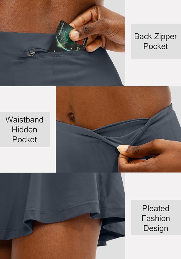 Pleated Tennis Skirt with 4 Pockets | 14", 3.5" High Waisted, Soft, Lightweight, Mesh Built-in Shorts, Dressy, Casual, Athletic, Golf, Skort for Women