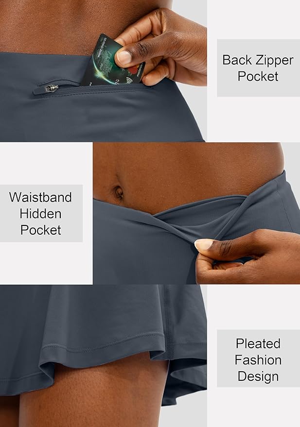 Pleated Tennis Skirt with 4 Pockets | 14", 3.5" High Waisted, Soft, Lightweight, Mesh Built-in Shorts, Dressy, Casual, Athletic, Golf, Skort for Women