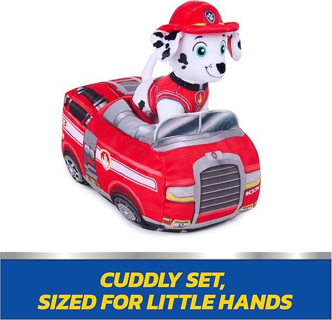 Paw Patrol Marshall 2-in-1 Vehicle Plush, 6-Inch Stuffed Animal with 8-Inch Plush Toy Firetruck, Kids Toys for Boys and Girls Ages 3 and Up