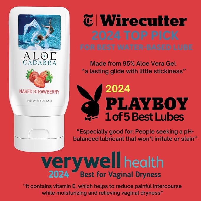 Aloe Cadabra Flavored Personal Lubricant & Vaginal Moisturizer, NSF Certified Organic Edible Aloe Lube for Men, Women & Couples, Non-Staining, pH Balanced, Toy Compatible (Strawberry, 2.5oz, 5 Pack)