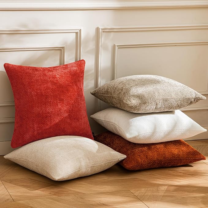 a moment Red Chenille Throw Pillow Covers 12x20 Inch Pack of 2 Modern Decorative Throw Pillow Covers Farmhouse Cross Covers Home Decor for Sofa Bedroom Living Room