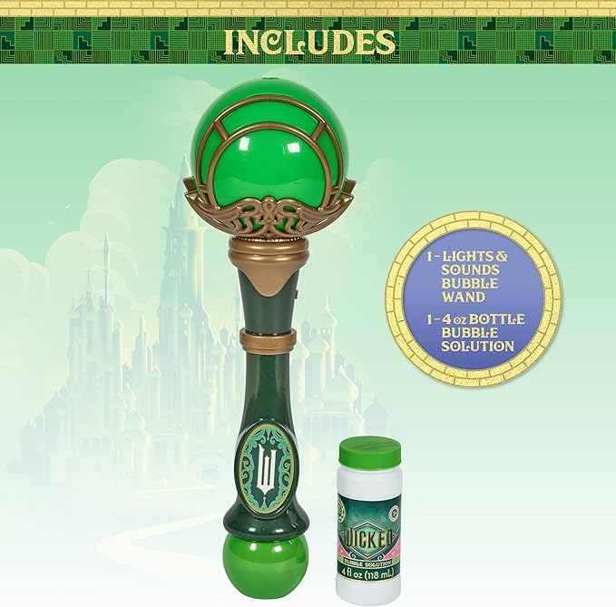 Wicked Elphaba Light and Sound Musical Bubble Wand, Includes Bubble Solution